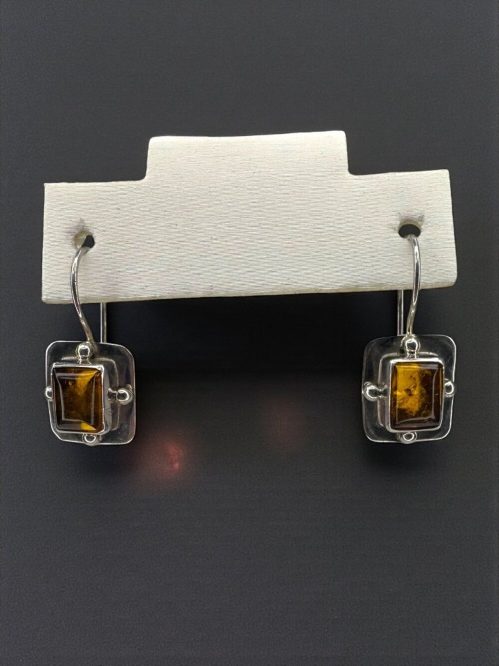 Sterling Silver Amber Dangle Earrings Geometric Modernist Y2K Vintage 925
